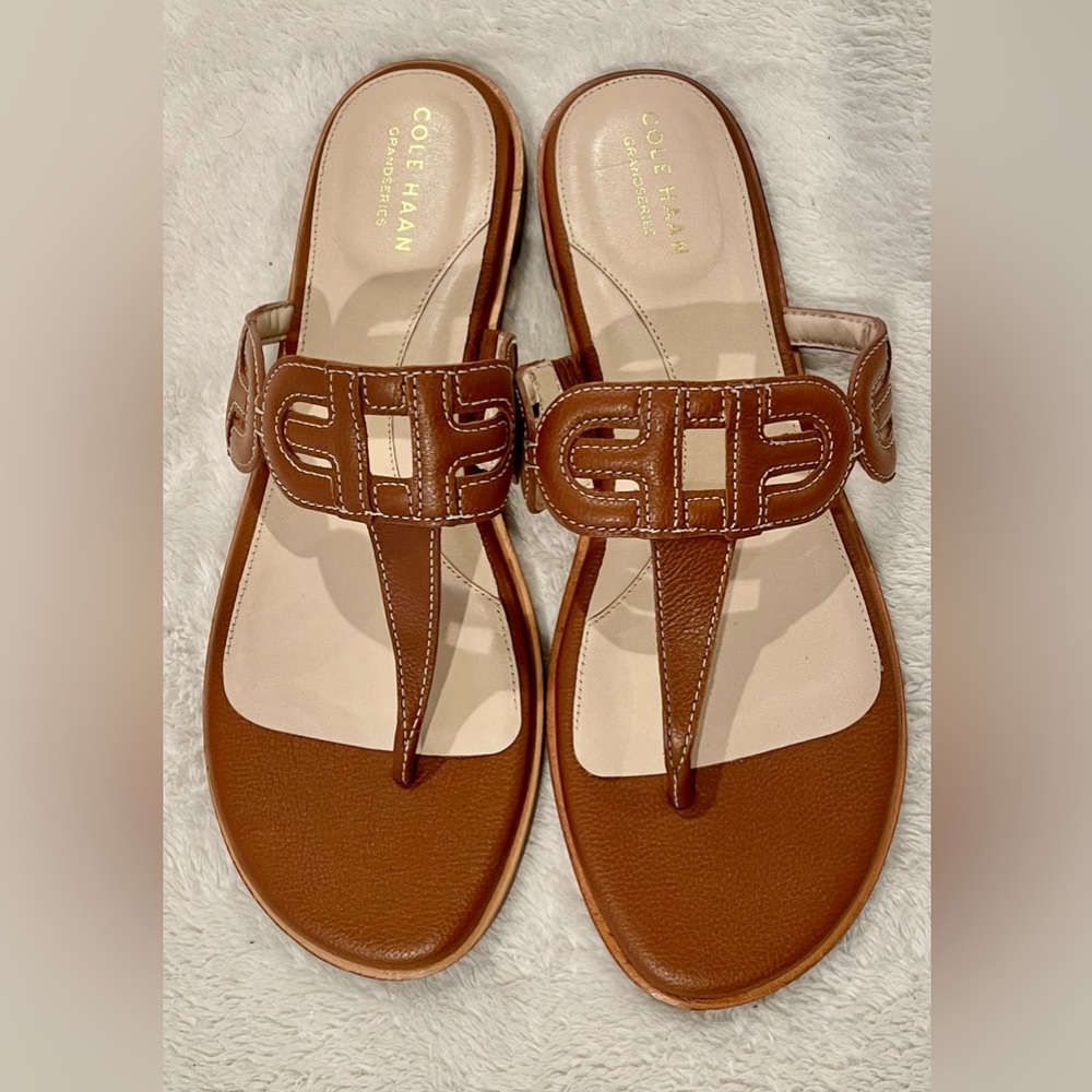 Cole Haan Womens Brown Leather Flip Flop Sandals